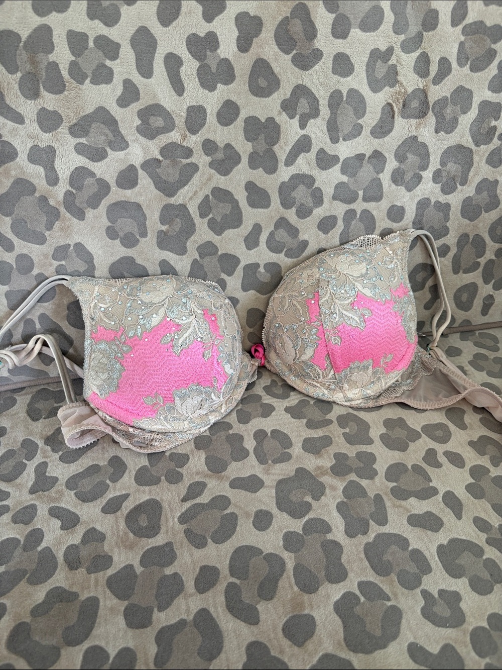 Victoria's Secret Beige and Pink Lace Push-Up Bra